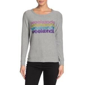 Chaser "weekends" Repeat Glitter Print Sweatshirt M
